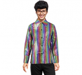 Camisa Disco Bling Arcoíris para hombre