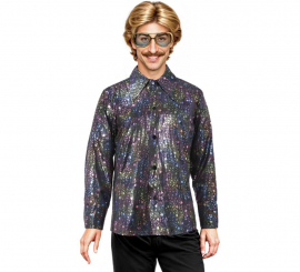 Camisa Disco Bling negro con estrellas para hombre