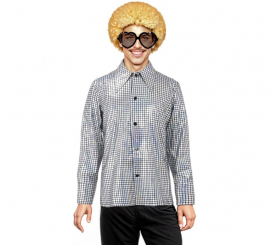 Camisa Disco Bling plateada para hombre