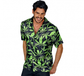 Camisa masculina de manga curta com estampa de maconha