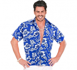 Camisa havaiana floral azul masculina de manga curta