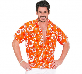 Camisa havaiana floral laranja masculina de manga curta
