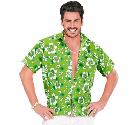 Camisa havaiana floral verde masculina de manga curta