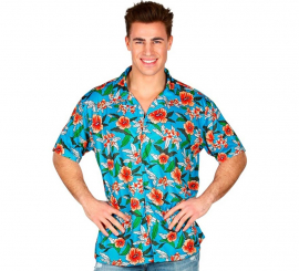Camisa havaiana masculina de manga curta com estampa azul