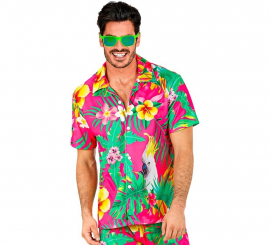 Camisa havaiana masculina de manga curta com estampa de cacatua