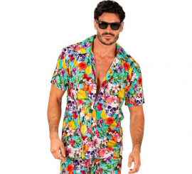 Camisa havaiana masculina de manga curta com estampa de caveira