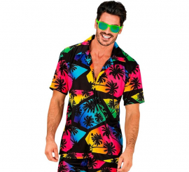 Camisa havaiana masculina de manga curta com estampa de palmeira