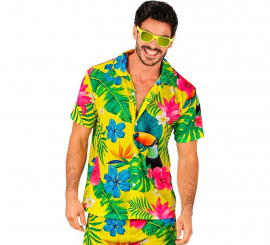 Camisa havaiana masculina de manga curta com estampa de tucano