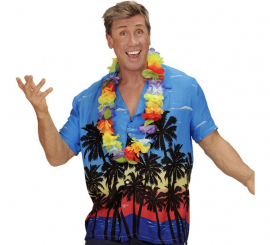 Camisa havaiana masculina de manga curta azul Palm Beach