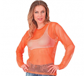 Camiseta feminina de manga comprida em malha laranja neon