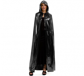 Black metallic hooded cape 160 cm