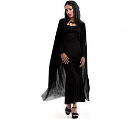 Adult Black Velvet Hooded Cape 120cm