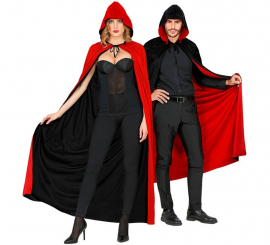 Cape à capuche réversible noire et rouge, 140 cm, pour adulte