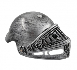 Silver knight helmet with grille