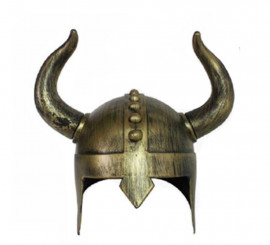 Aged golden Viking helmet with horns