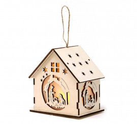 Casita Nacimiento de Madera Led 12 cm