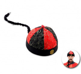 Chinese Cap with Black Ponytail