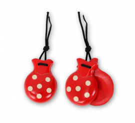 Red castanets with white polka dots 6.5x8.5 cm