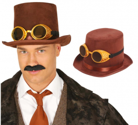 Chistera de Fieltro marrón con Gafas