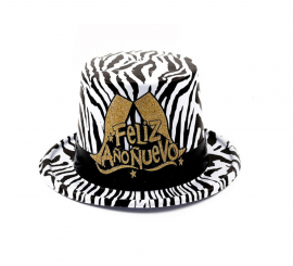 Happy New Year Zebra Print PVC Top Hat