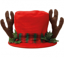 Red Top Hat with Reindeer Antlers