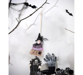 Straw Broom Pendant with Witch