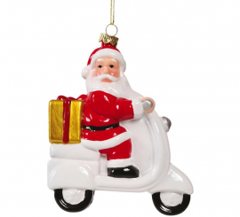 Pingente Noel em uma motocicleta branca de 14 cms