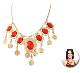 Arabic waterfall necklace with red stones