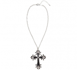 Black Cross Pendant Necklace with Rhinestones