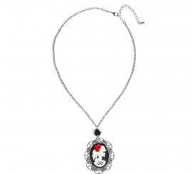 Necklace with Skull and Black Rose Medallion