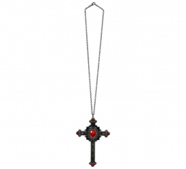 Collar Cruz Gótica con Gemas rojas