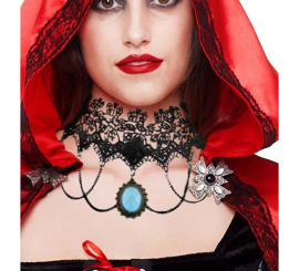 Collier gothique en dentelle et pierre rouge