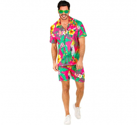 Conjunto de verão com estampa de cacatua: camisa e shorts para homens