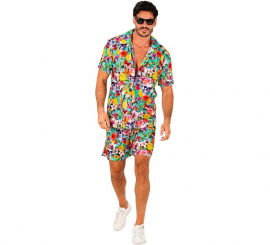 Conjunto de verão com estampa de caveira: camisa e shorts masculinos