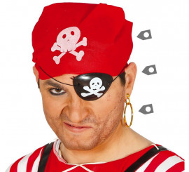 Pañuelo Pirata Rojo Con Plantilla De Hilo. Tocado De Capitán De