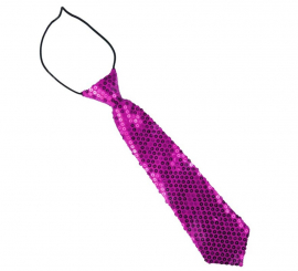 Cravatta bambina 30 cm fucsia con paillettes