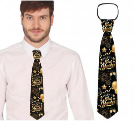 Happy New Year black and gold tie 45 cm