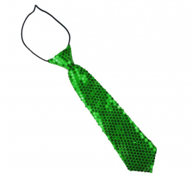 Green tie with sequins for children 30 cm