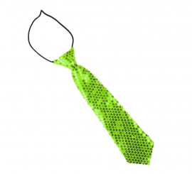 Apple green tie with sequins for children 30 cm