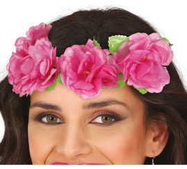 Pink flower crown with leaves 20 cm