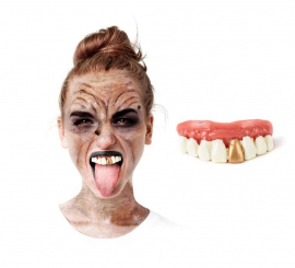 FX white denture with gold tooth