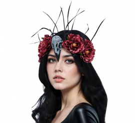 Tiara de caveira e pena de pássaro