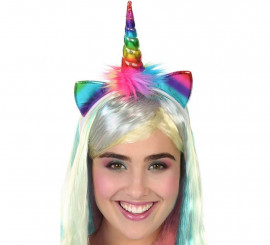Diadema con Orejas y Cuernos Multicolor de Unicornio