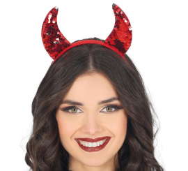 Bandeau à cornes de diable rouge brillant