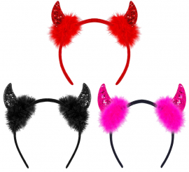 Tiara de chifres de diabo com lantejoulas em várias cores