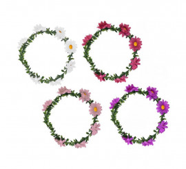 Daisy Hoop Headband with green leaves assorted colors