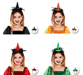 Tiara de Bruxa com lantejoulas e laço infantil em várias cores