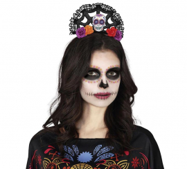 Catrina-Stirnband mit Totenkopf und Blumen