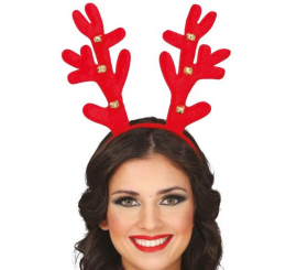 Red Reindeer Antler Headband with Jingle Bells