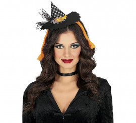 Mini Witch Hat Headband with Orange Braids